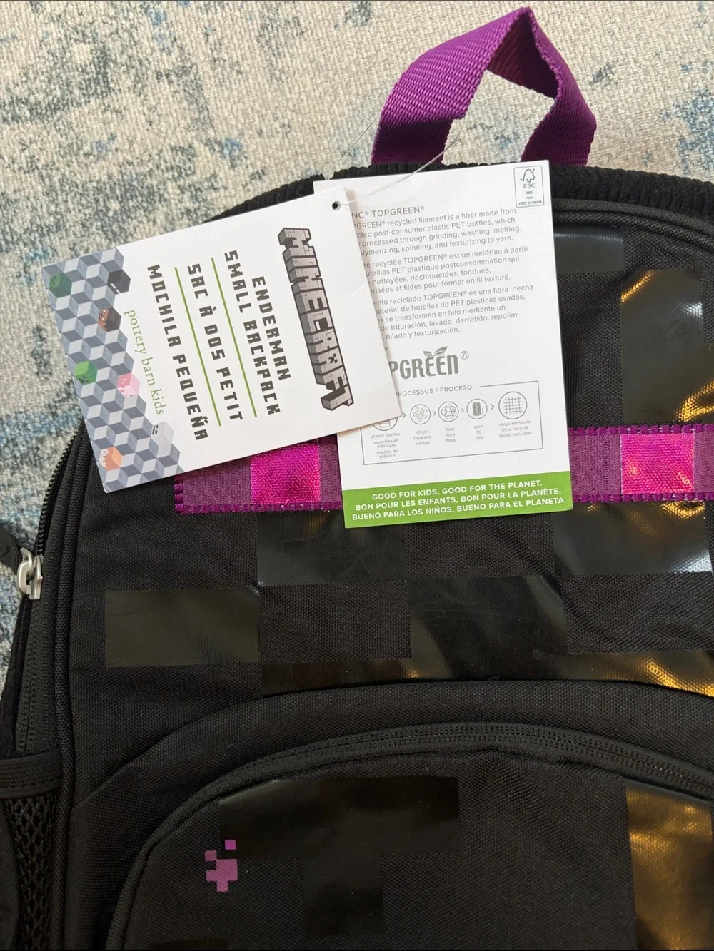 Pottery Barn Kids Black Backpack with Bright Pink Pixel Accents